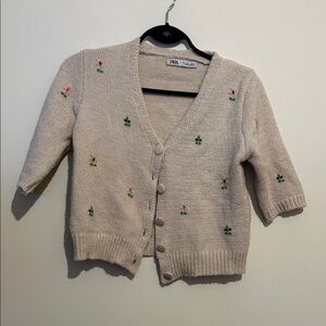 Zara Embroidered Floral Knit Cardigan